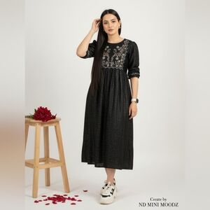 Elegant Black Embroidered Summer Frock